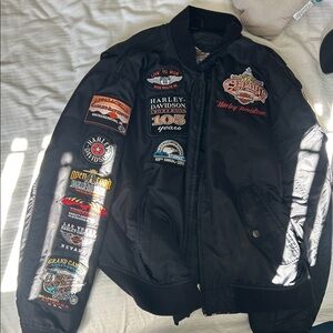 Harley-Davidson Black Bomber Jacket with Colorful Patches